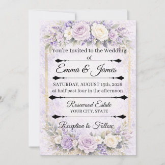 invitación de boda floral de rosa lavanda