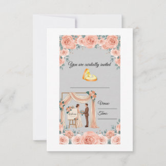 Invitación de boda floral de rosa melocotón elegan