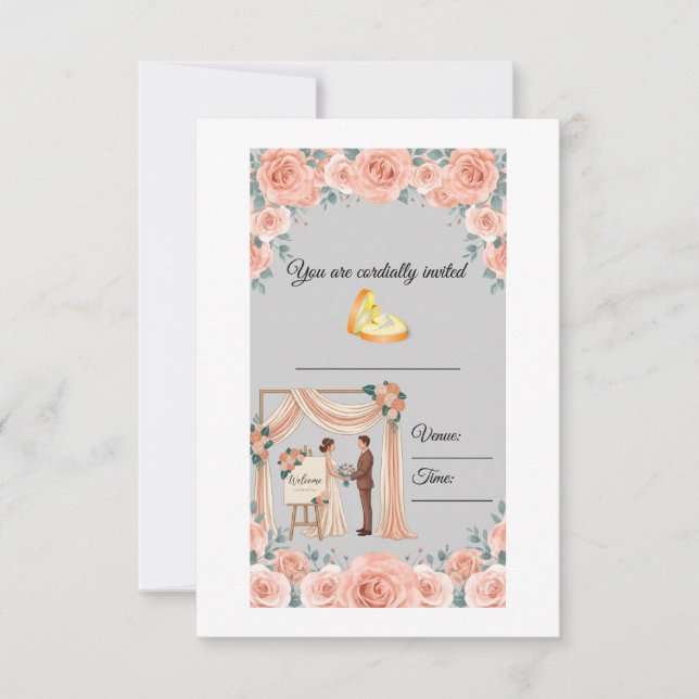 Invitación de boda floral de rosa melocotón elegan (Anverso)