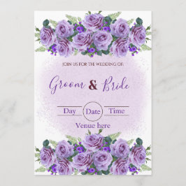 Invitación de boda floral de rosa púrpura romántic