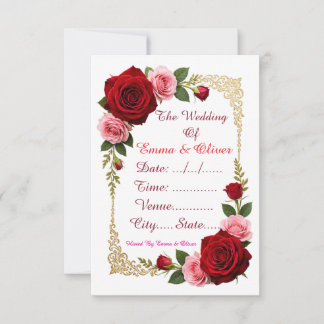 Invitación de boda floral de rosa roja elegante