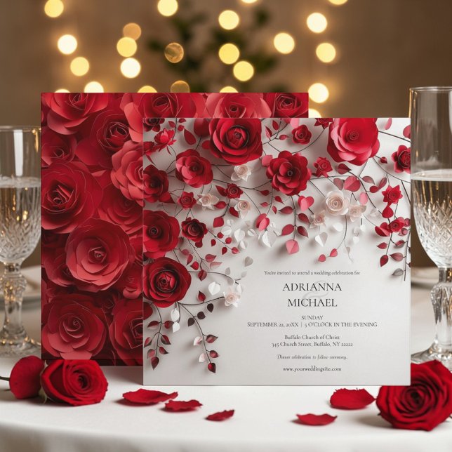 Invitación de boda floral de rosa roja elegante (Subido por el creador)