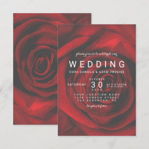 Invitación de boda floral de rosa roja elegante