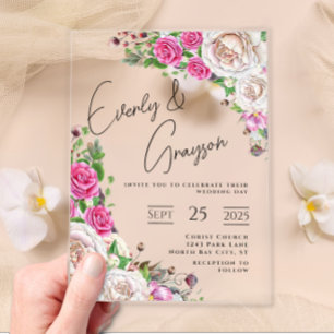 Invitación de boda floral de rosa victoriana elega