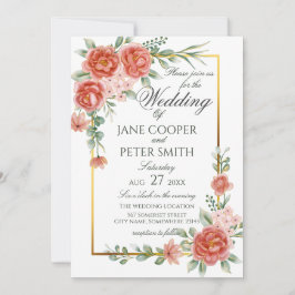 Invitación de boda floral de rosas