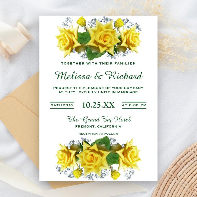 Invitación de boda floral de rosas amarillas brill (Subido por el creador)