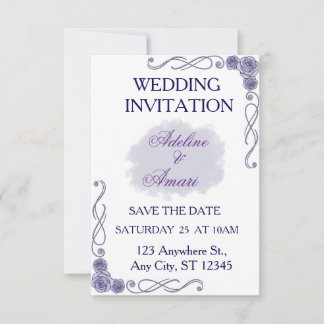 Invitación de boda floral de rosas lavanda y nubes