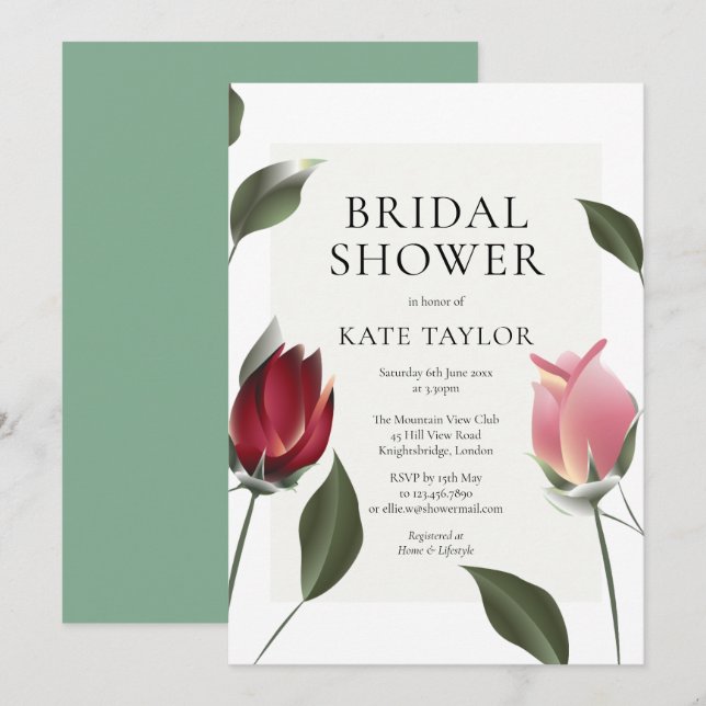 Invitación de boda floral de rosas modernas (Anverso / Reverso)
