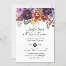 Invitación de Boda Floral de Rosas Naranjas Purpur