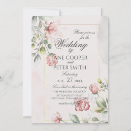 Invitación de boda floral de Rosas Rosadas