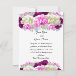 Invitación de boda floral de rosas y peonías rosad
