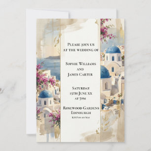 Invitación de boda floral de Santorini rosa