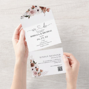 Invitación de Boda Floral de Seda Todo en Uno