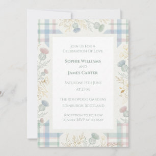 Invitación de boda floral de tartán pastel