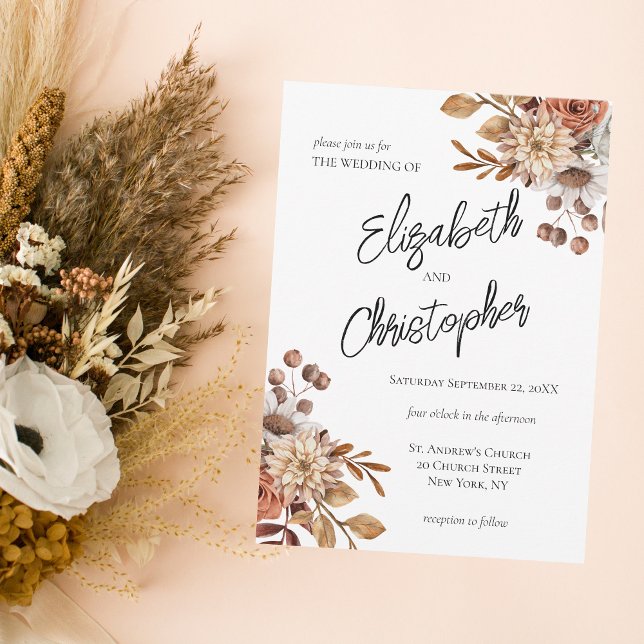 Invitación de boda floral de terracota boho marrón (Subido por el creador)