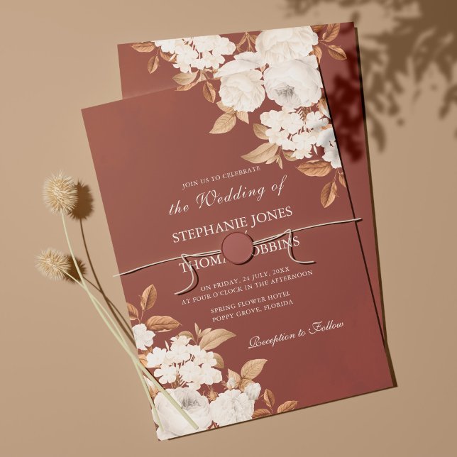 Invitación de boda floral de terracota boho modern (Subido por el creador)