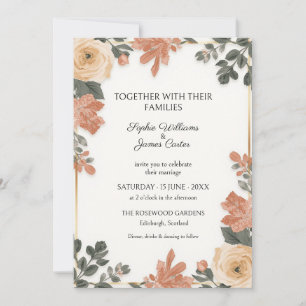 Invitación de boda floral de terracota melocotón