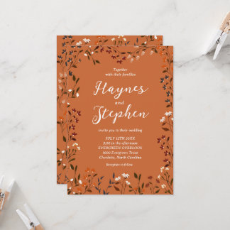Invitación de boda floral de terracota rústica