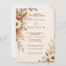 Invitación de boda floral de terracota rústica | B