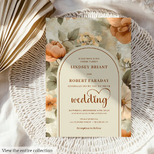 Invitación de Boda Floral de Terracota Sofisticada