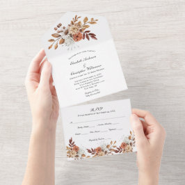 Invitación de boda floral de terracota todo en uno