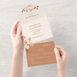 Invitación de boda floral de terracota todo en uno