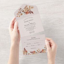 Invitación de boda floral de terracota todo en uno