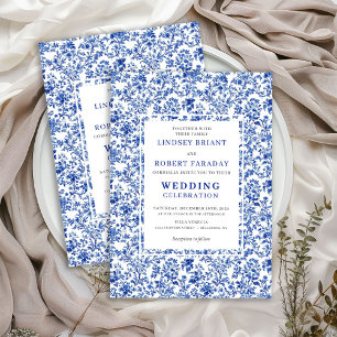 Invitación de boda floral de Toile Francés Azul Re