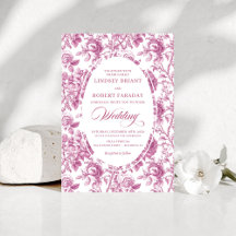 Invitación de boda floral de toile rosa polvorient
