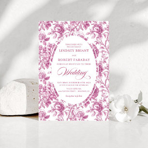Invitación de boda floral de toile rosa polvorient