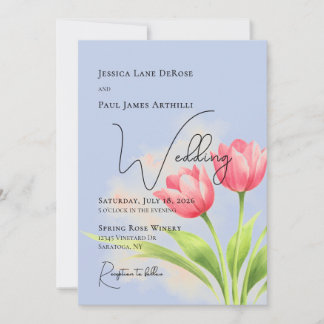 Invitación de boda floral de tulipanes con acuarel