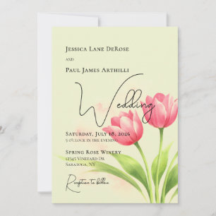 Invitación de boda floral de tulipanes con acuarel