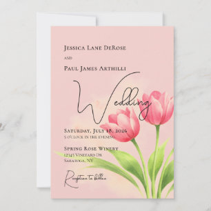 Invitación de boda floral de tulipanes con acuarel