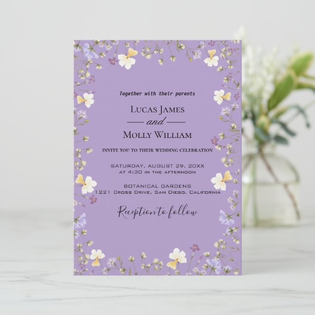 Invitación de boda floral de verano con flores sil (Anverso de pie)