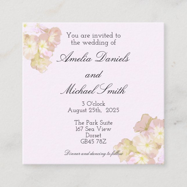 Invitación de boda floral de verano rosa suave (Anverso)