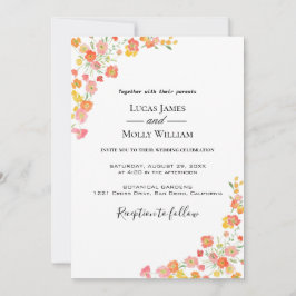Invitación de boda floral de verano rosa y naranja