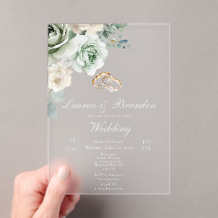 Invitación de boda floral de verde acrílico