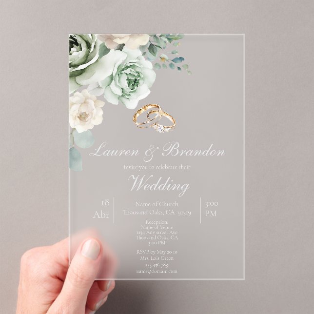 Invitación de boda floral de verde acrílico (Insitu (portátil))