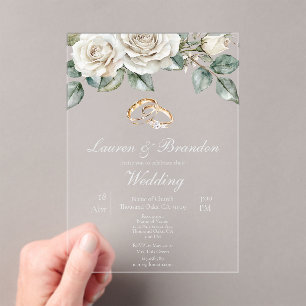Invitación de boda floral de verde acrílico
