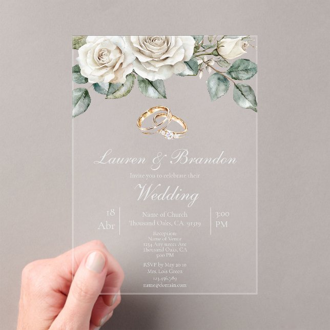 Invitación de boda floral de verde acrílico (Insitu (portátil))