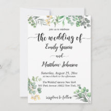 Invitación de Boda Floral de Verde Simplemente Euc