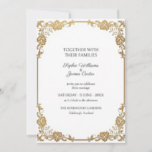 Invitación de boda floral de vid y marfil dorado