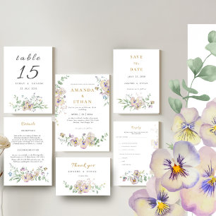 Invitación de boda floral de viola eucalipto