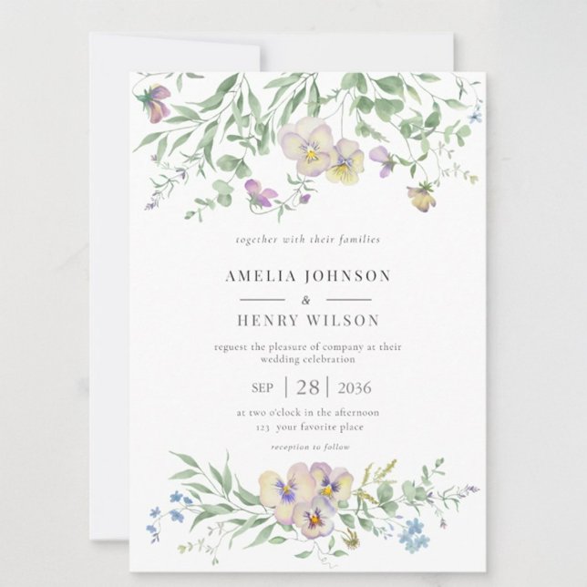 Invitación de boda floral de viola y eucalipto (Subido por el creador)