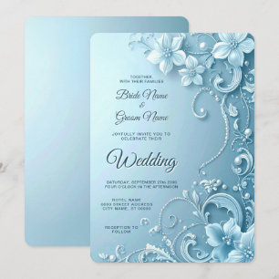 Invitación de boda floral decorativa azul