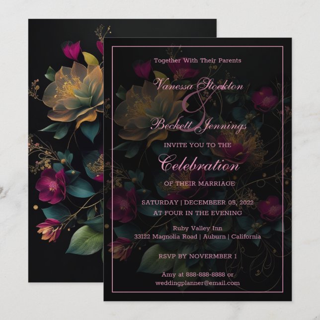 Invitación de Boda Floral Delight (Anverso / Reverso)