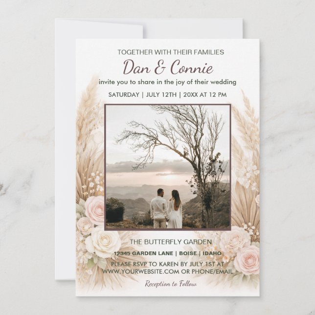 Invitación de Boda Floral Descarga Digital Disponi (Anverso)