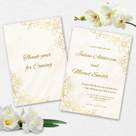 Invitación de boda floral dorada