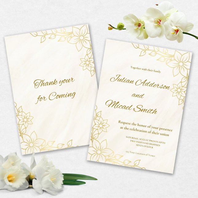 Invitación de boda floral dorada (Subido por el creador)