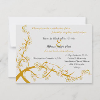 Invitación de boda floral dorada